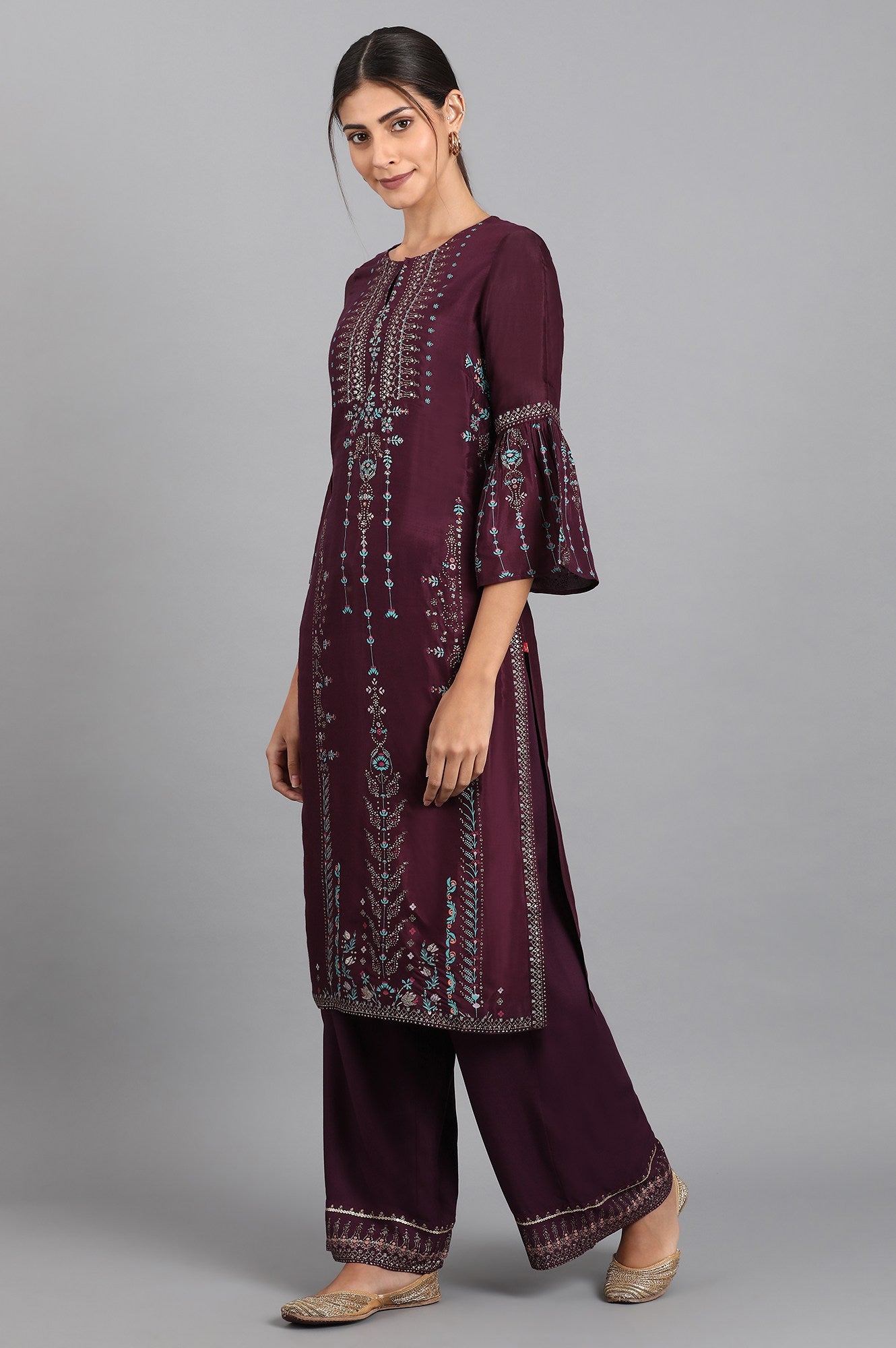 Purple Round Neck Printed kurta