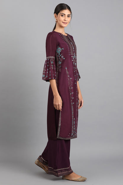 Purple Round Neck Printed kurta