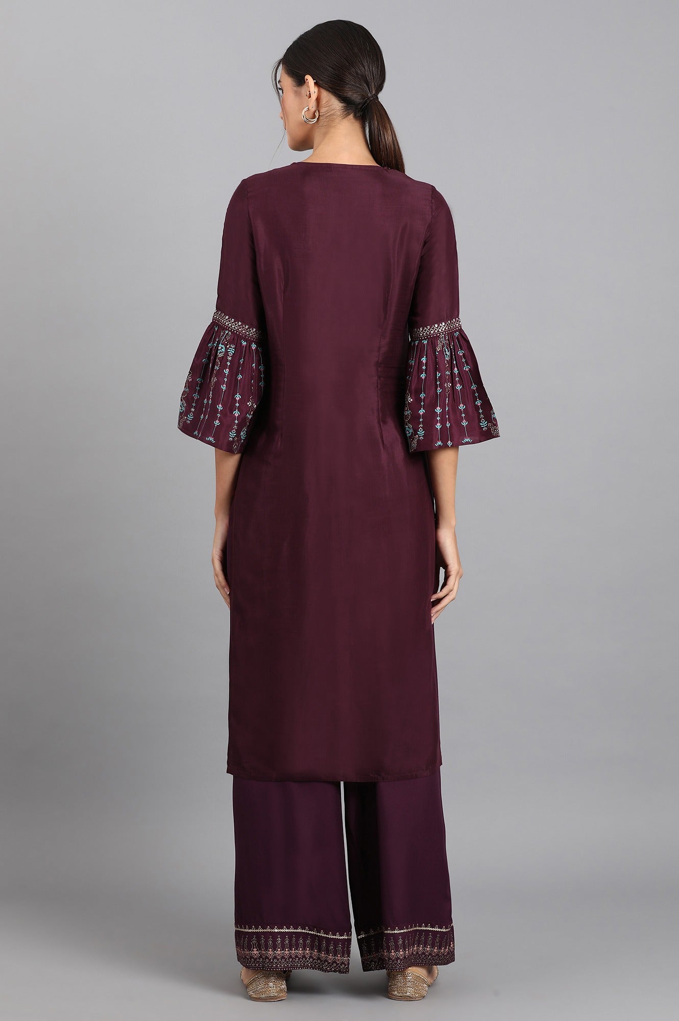 Purple Round Neck Printed kurta