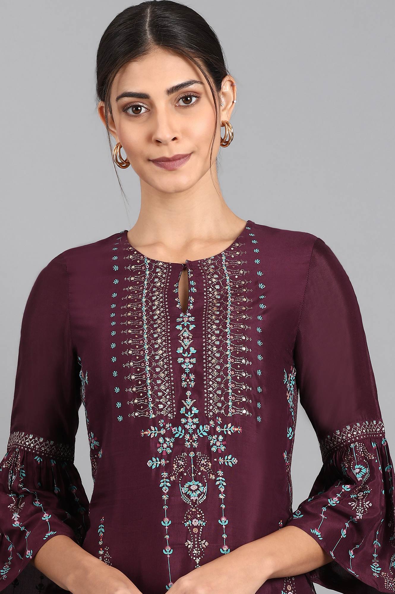 Purple Round Neck Printed kurta