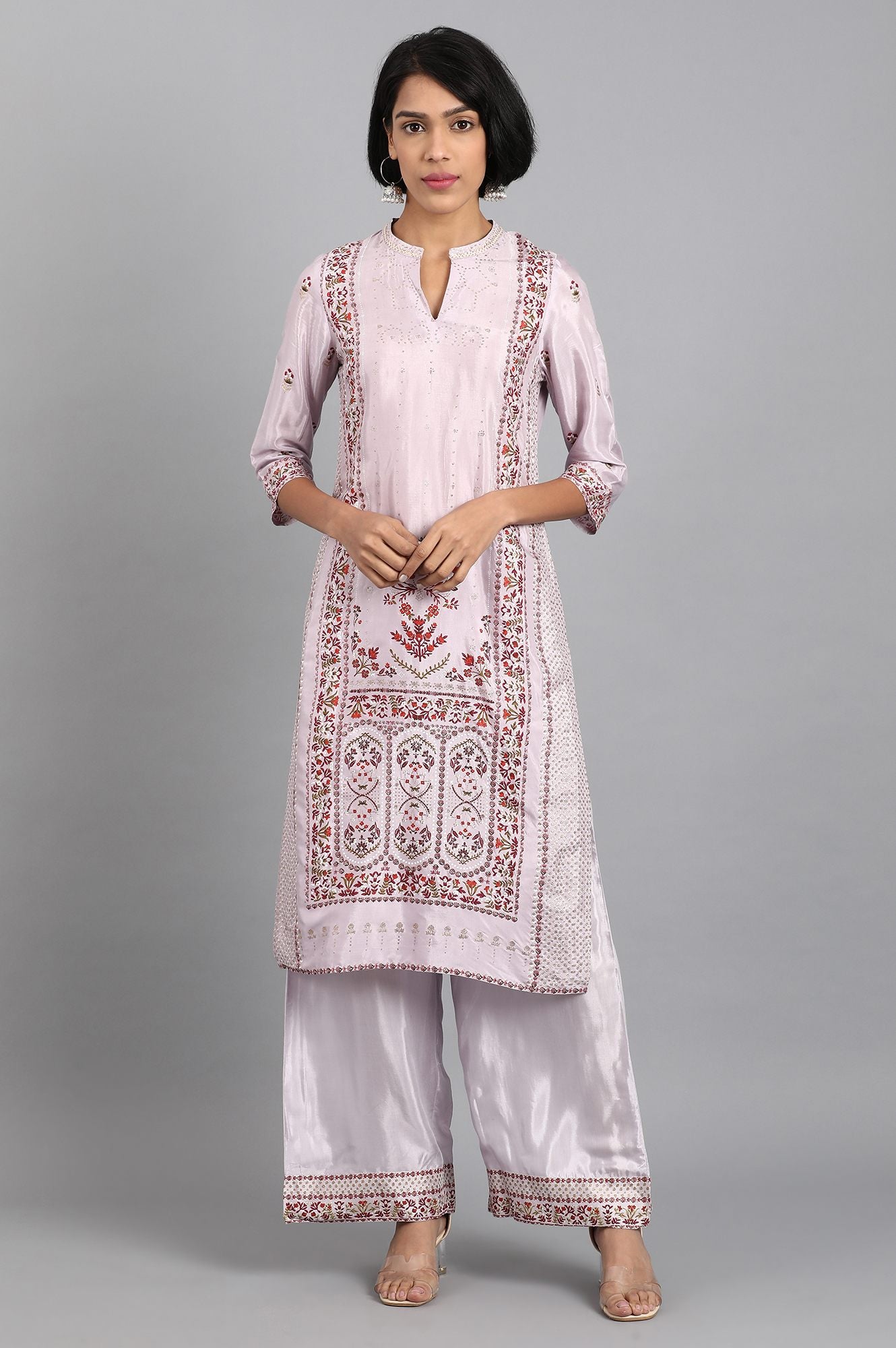 Purple Mandarin Neck Printed kurta