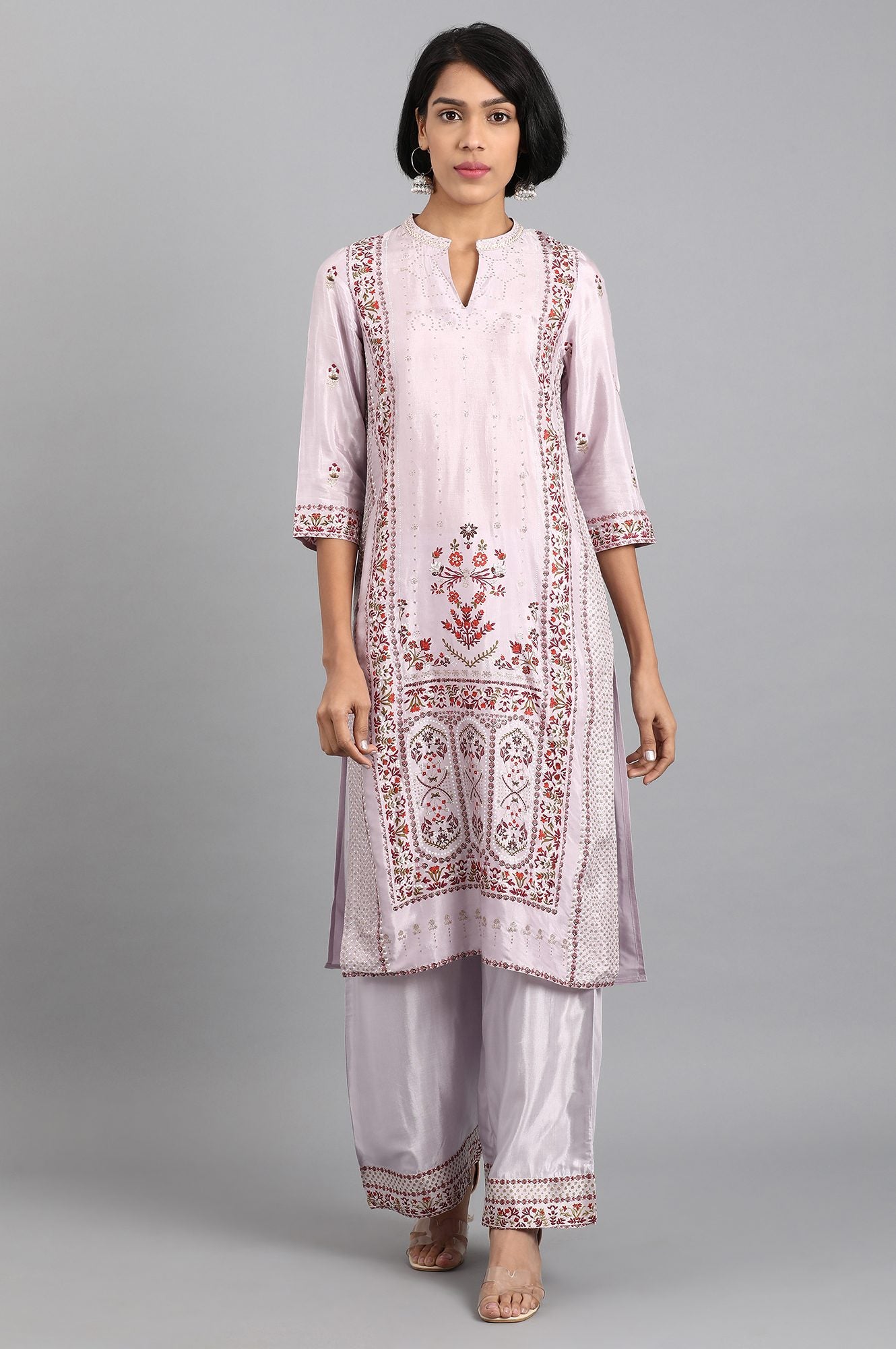 Purple Mandarin Neck Printed kurta