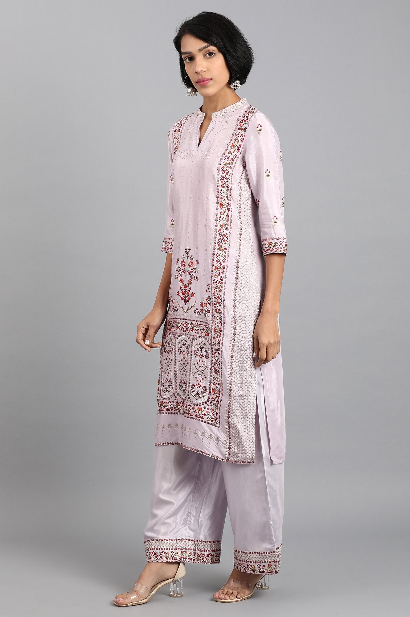 Purple Mandarin Neck Printed kurta