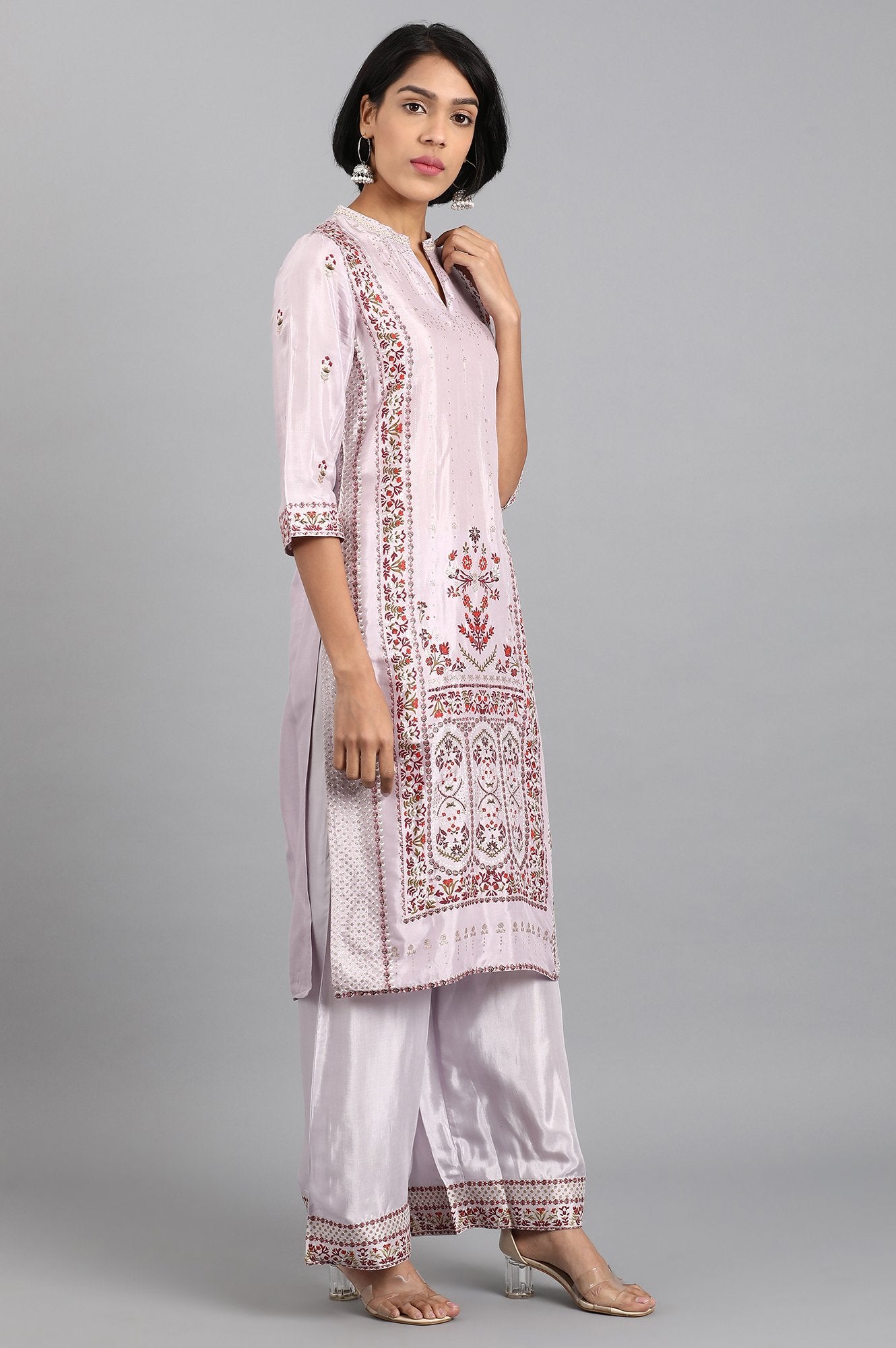 Purple Mandarin Neck Printed kurta