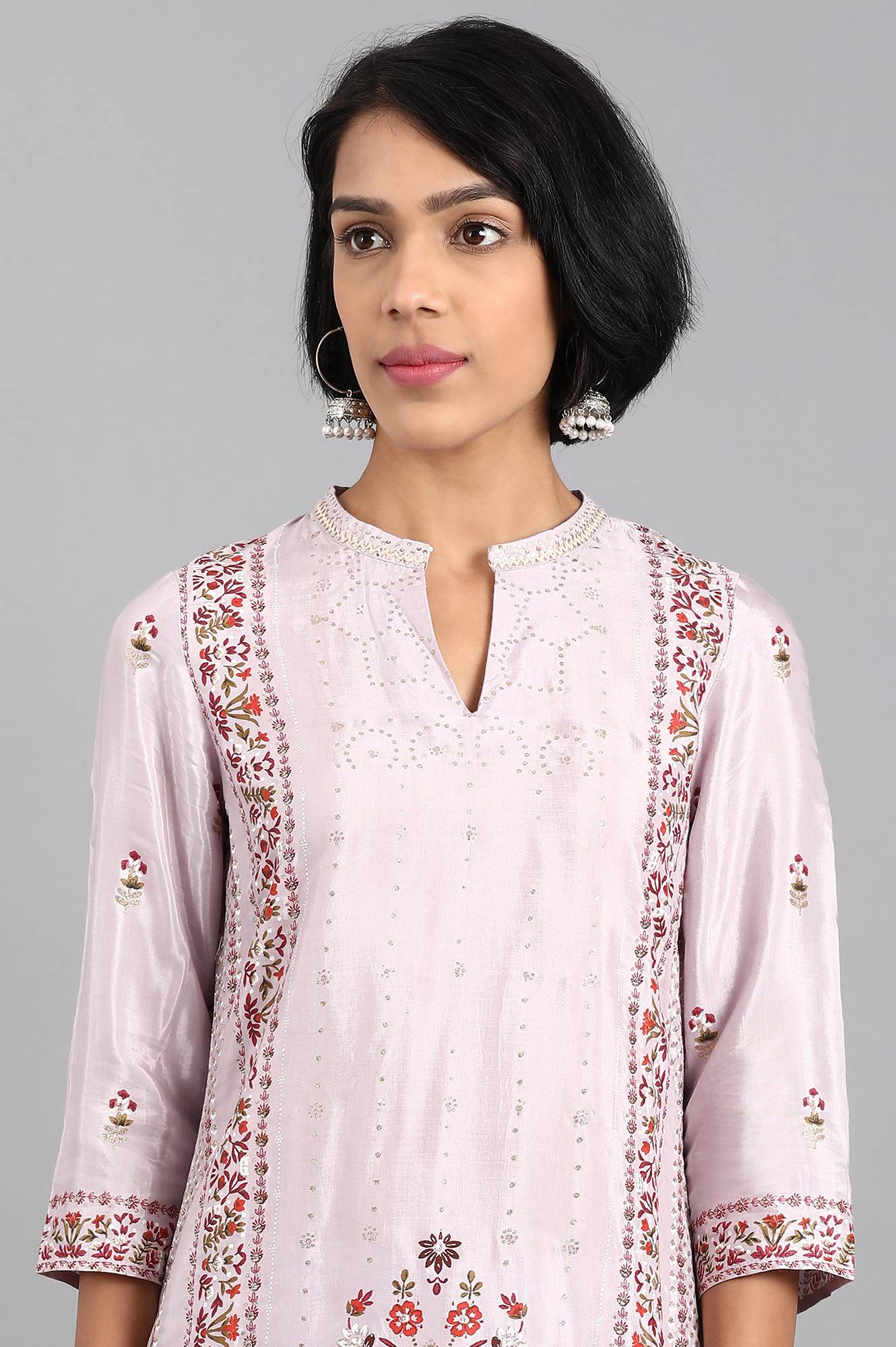 Purple Mandarin Neck Printed kurta