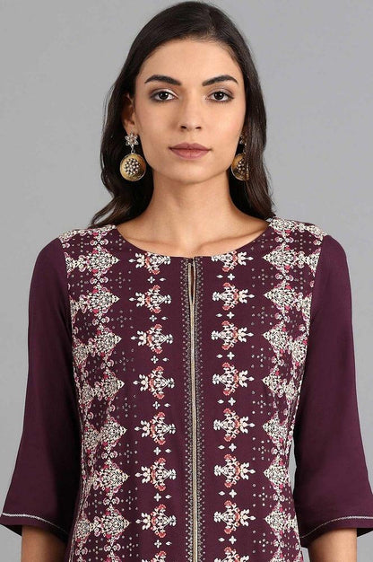 Purple Round Neck Printed kurta - wforwoman