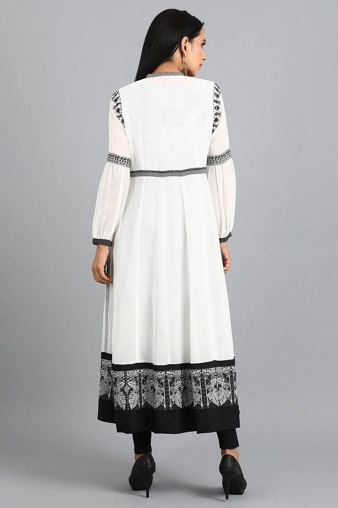 White Mandarin Neck Embroidered kurta - wforwoman