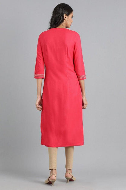 Pink Round Neck Printed kurta - wforwoman