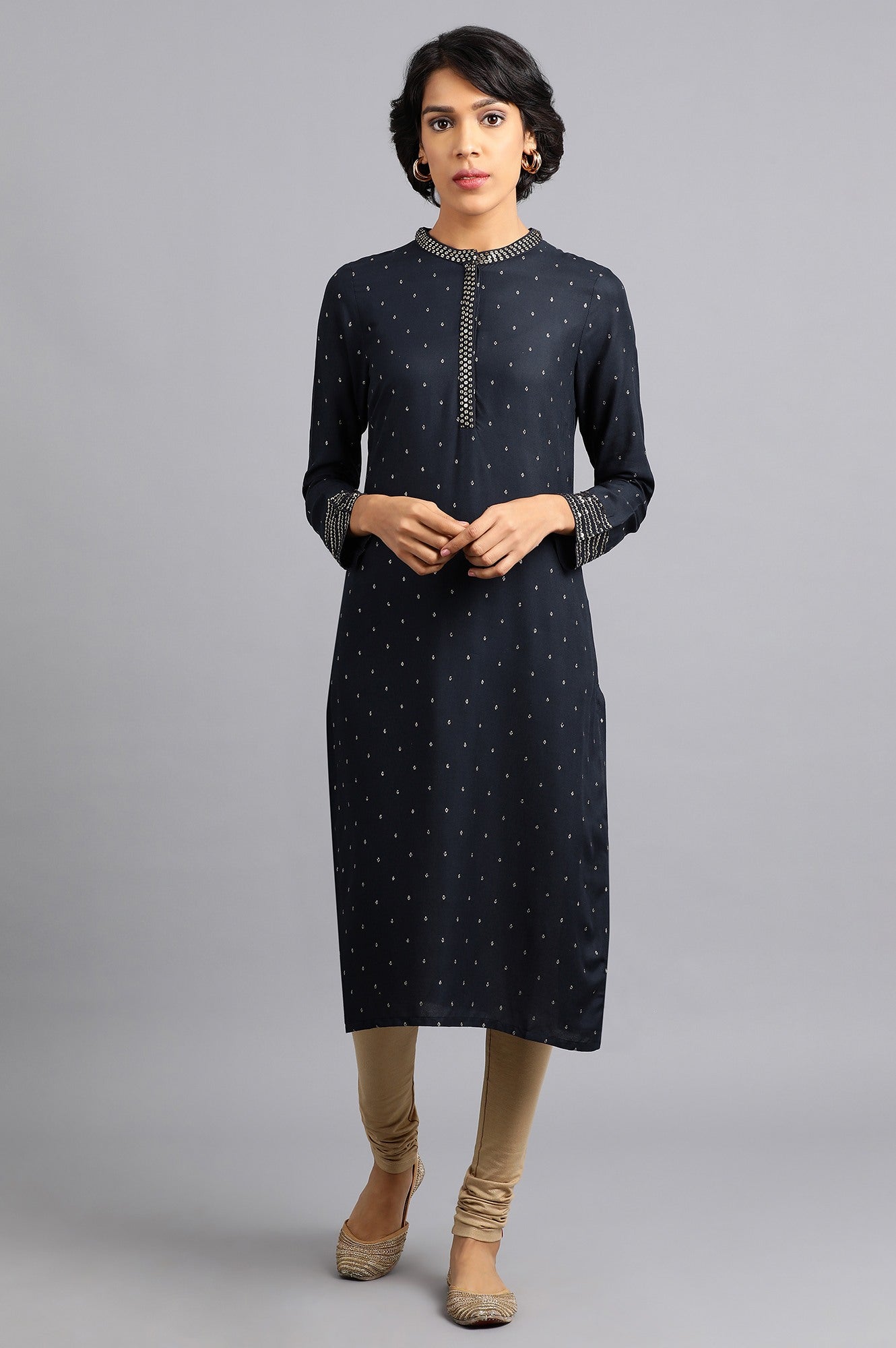 Blue Mandarin Neck Printed kurta