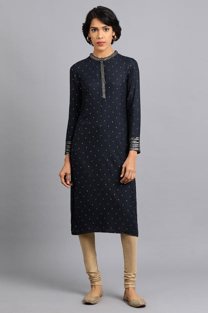 Blue Mandarin Neck Printed kurta