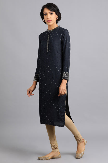 Blue Mandarin Neck Printed kurta