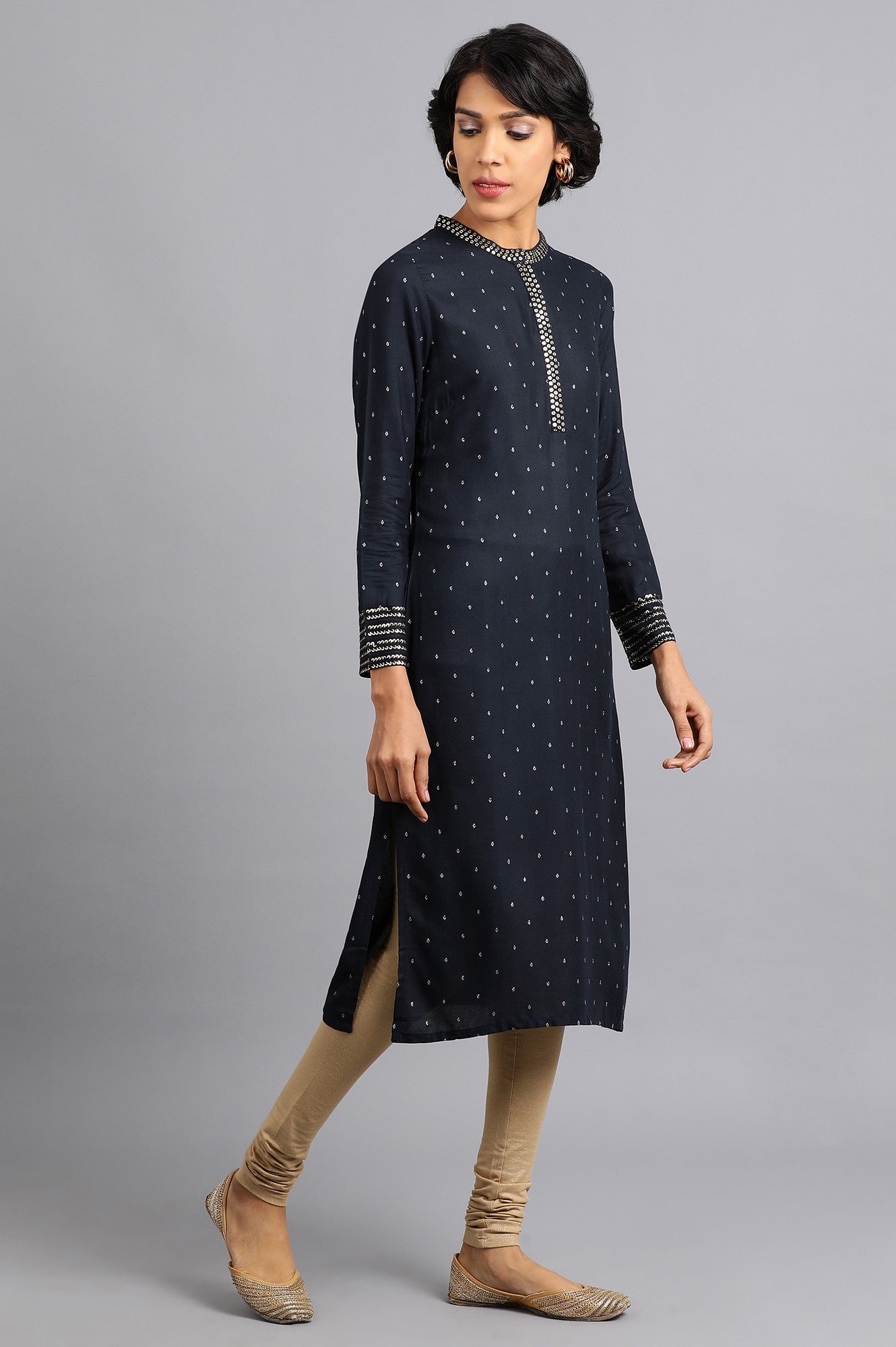 Blue Mandarin Neck Printed kurta