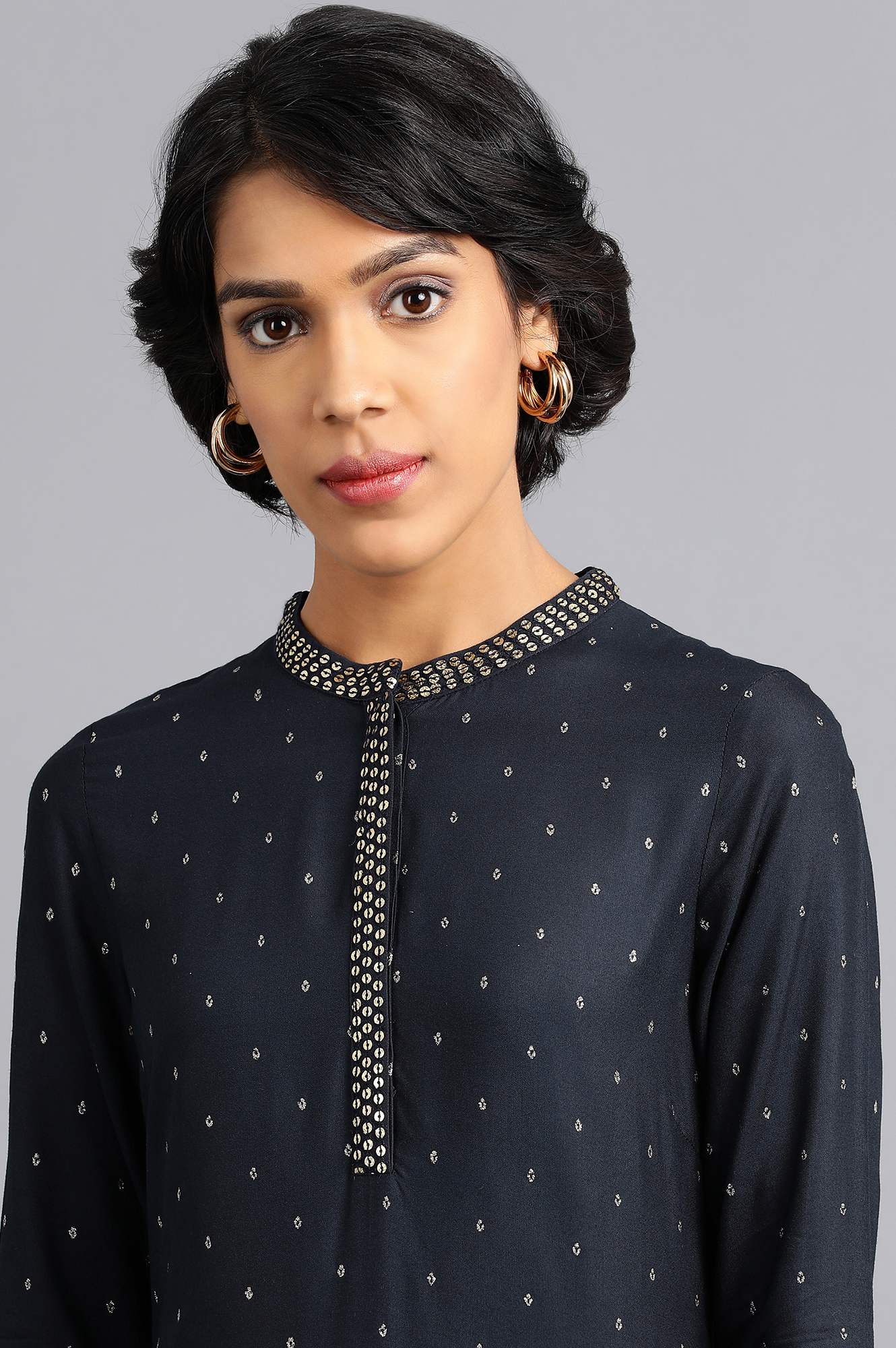 Blue Mandarin Neck Printed kurta