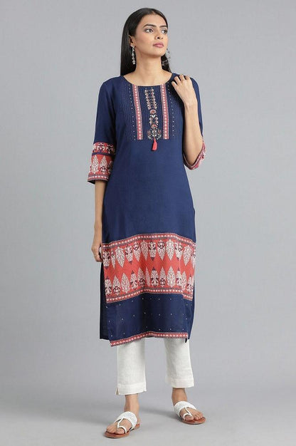 Blue Round Neck Solid kurta - wforwoman