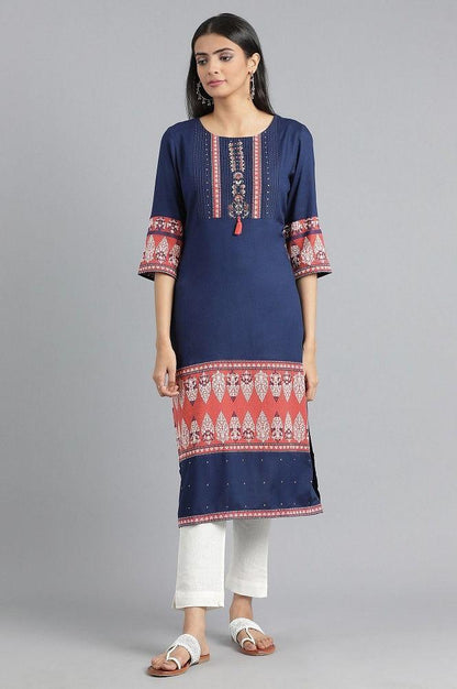 Blue Round Neck Solid kurta - wforwoman