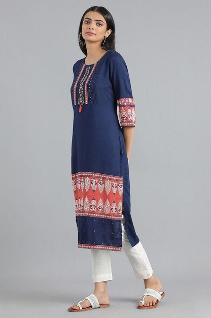 Blue Round Neck Solid kurta - wforwoman