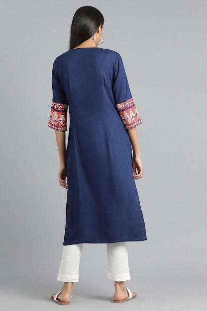 Blue Round Neck Solid kurta - wforwoman