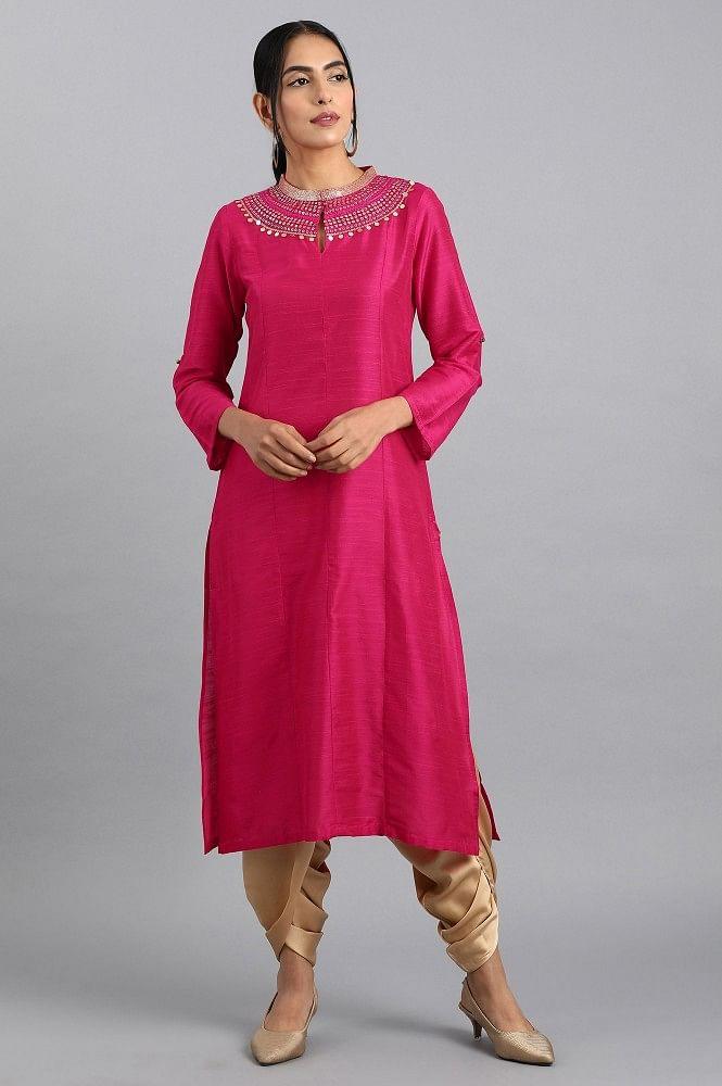 Pink Mandarin Neck kurta - wforwoman