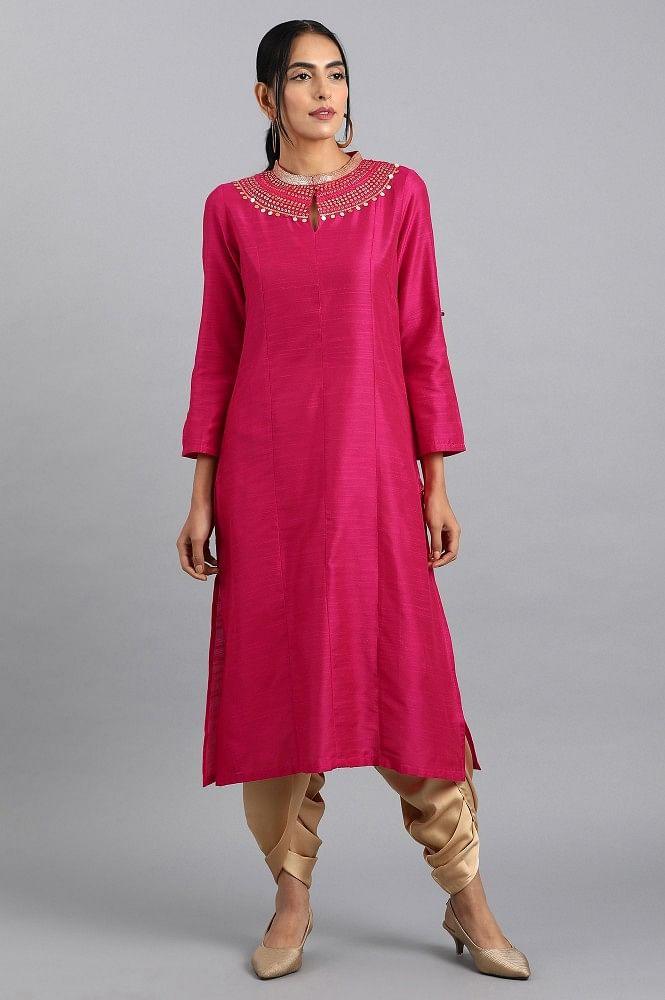 Pink Mandarin Neck kurta - wforwoman