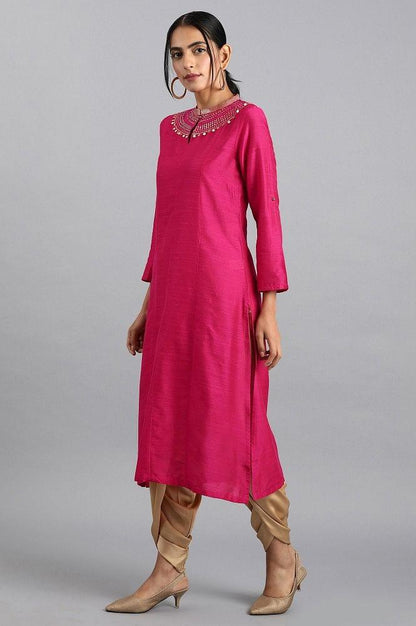 Pink Mandarin Neck kurta - wforwoman