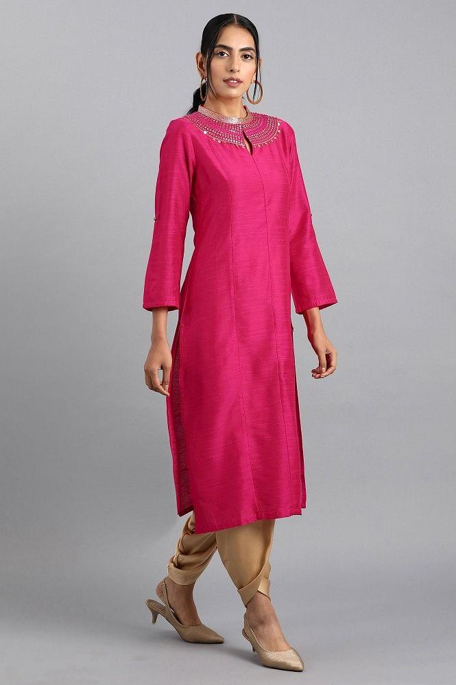 Pink Mandarin Neck kurta - wforwoman