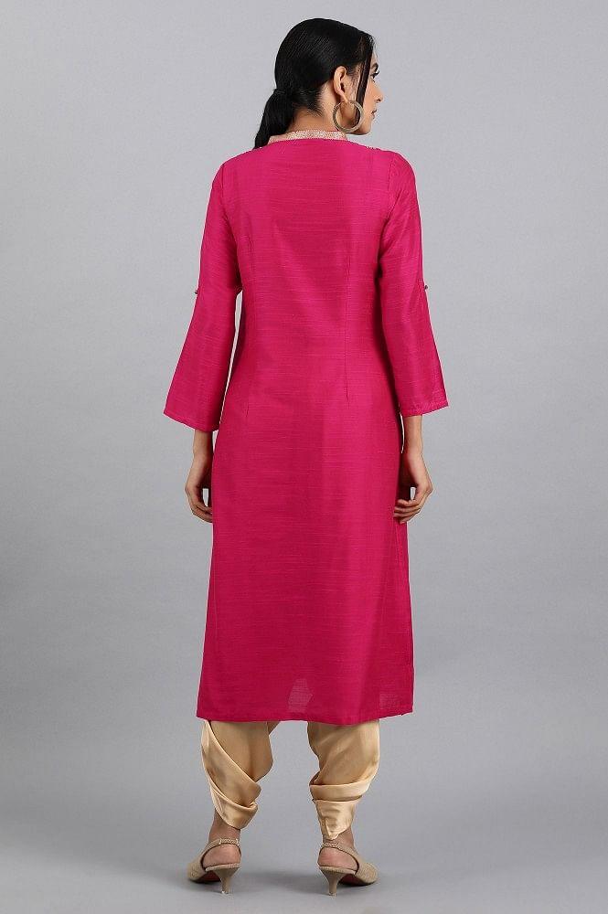 Pink Mandarin Neck kurta - wforwoman