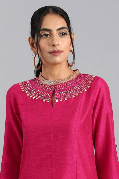 Pink Mandarin Neck kurta - wforwoman