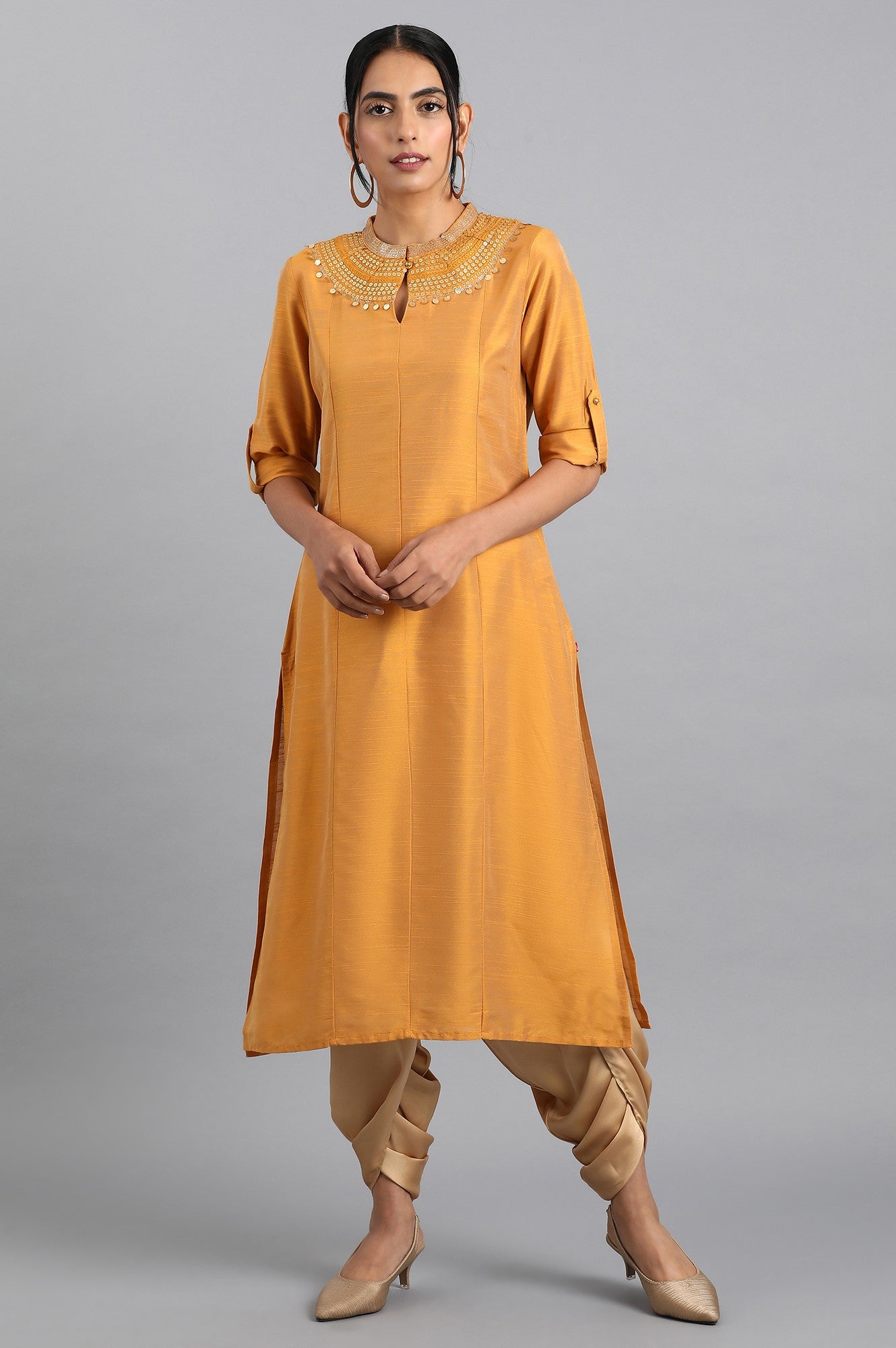 Mustard Mandarin Neck kurta