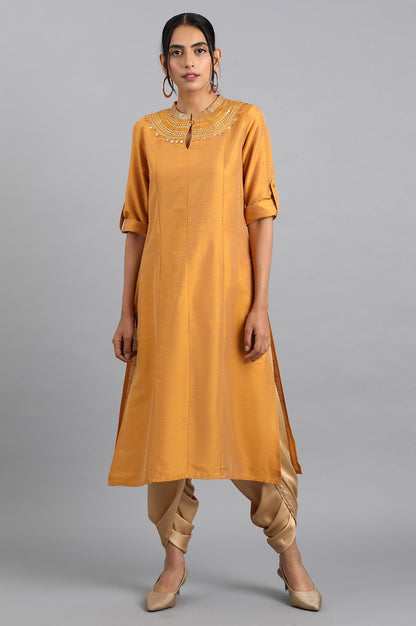 Mustard Mandarin Neck kurta