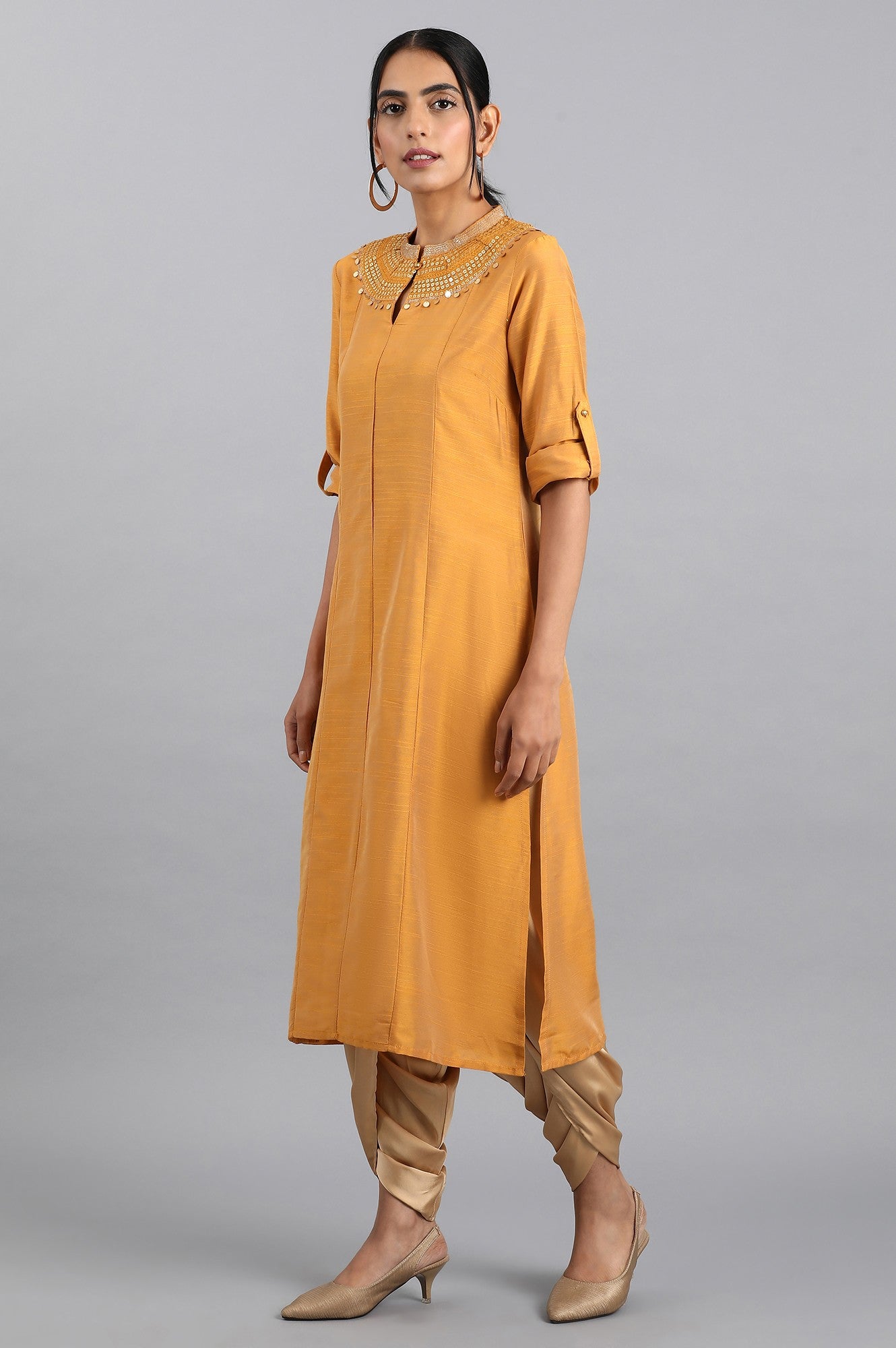 Mustard Mandarin Neck kurta