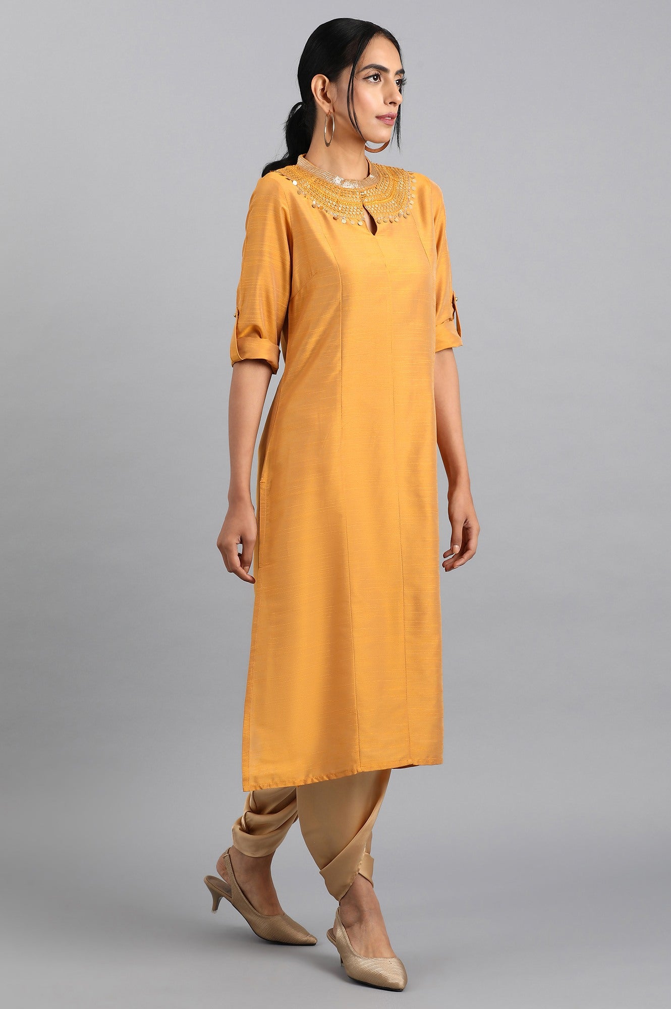 Mustard Mandarin Neck kurta