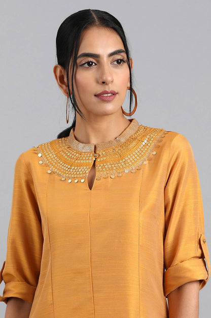 Mustard Mandarin Neck kurta