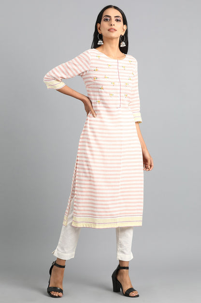 Pink Round Neck Printed kurta