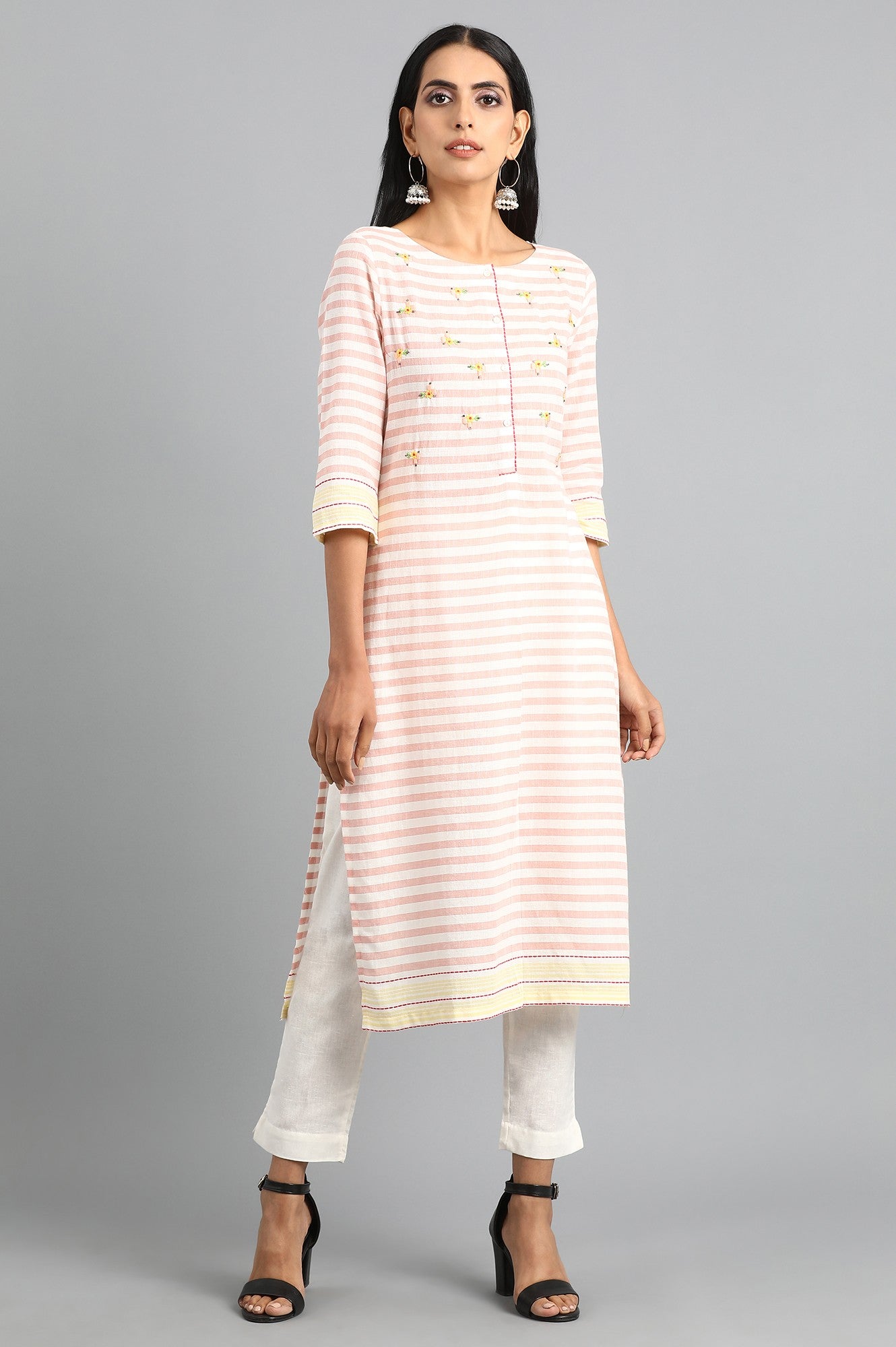 Pink Round Neck Printed kurta