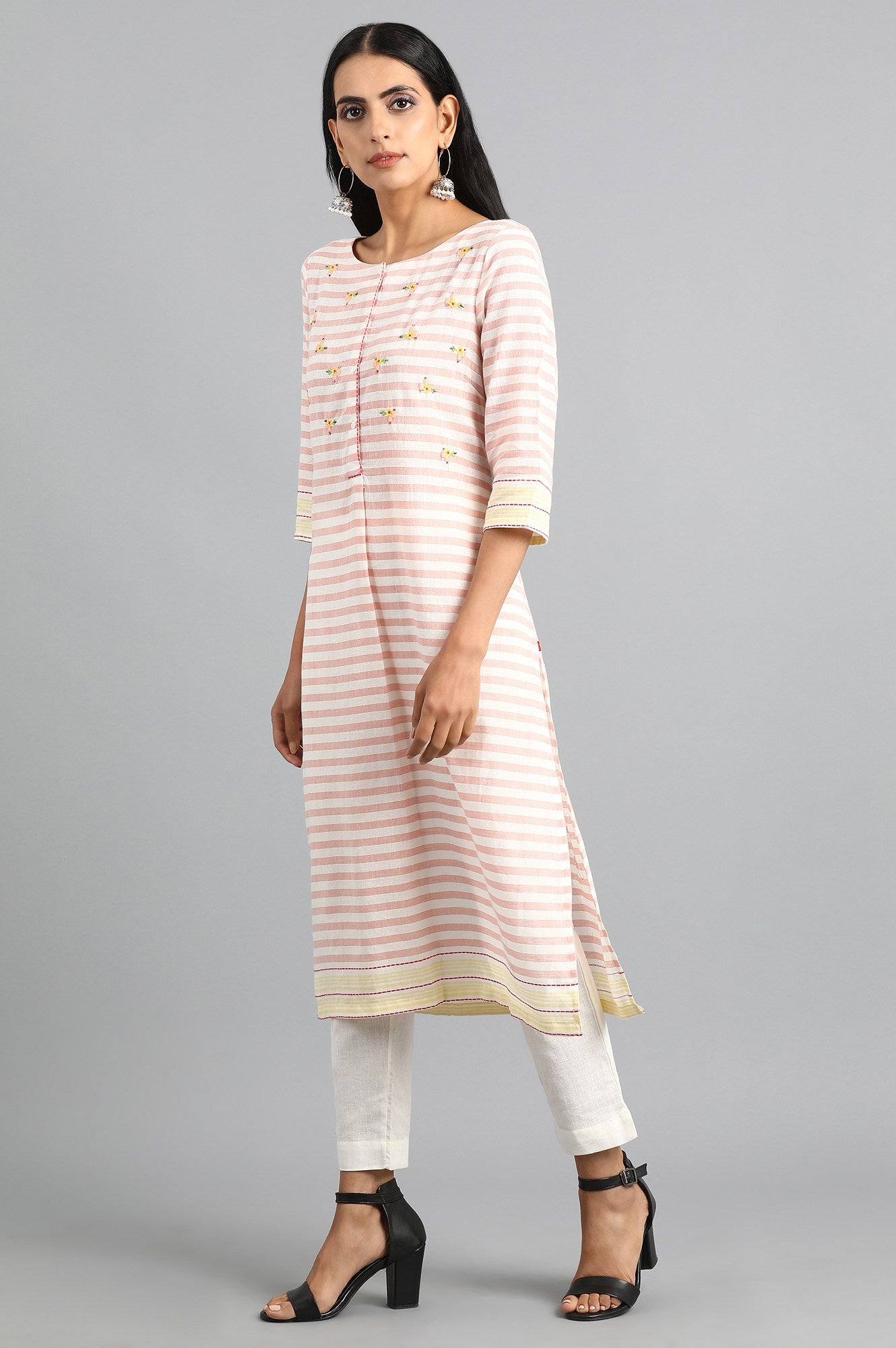 Pink Round Neck Printed kurta