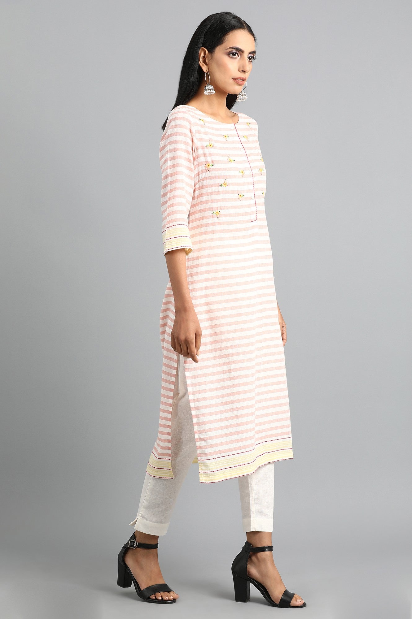 Pink Round Neck Printed kurta