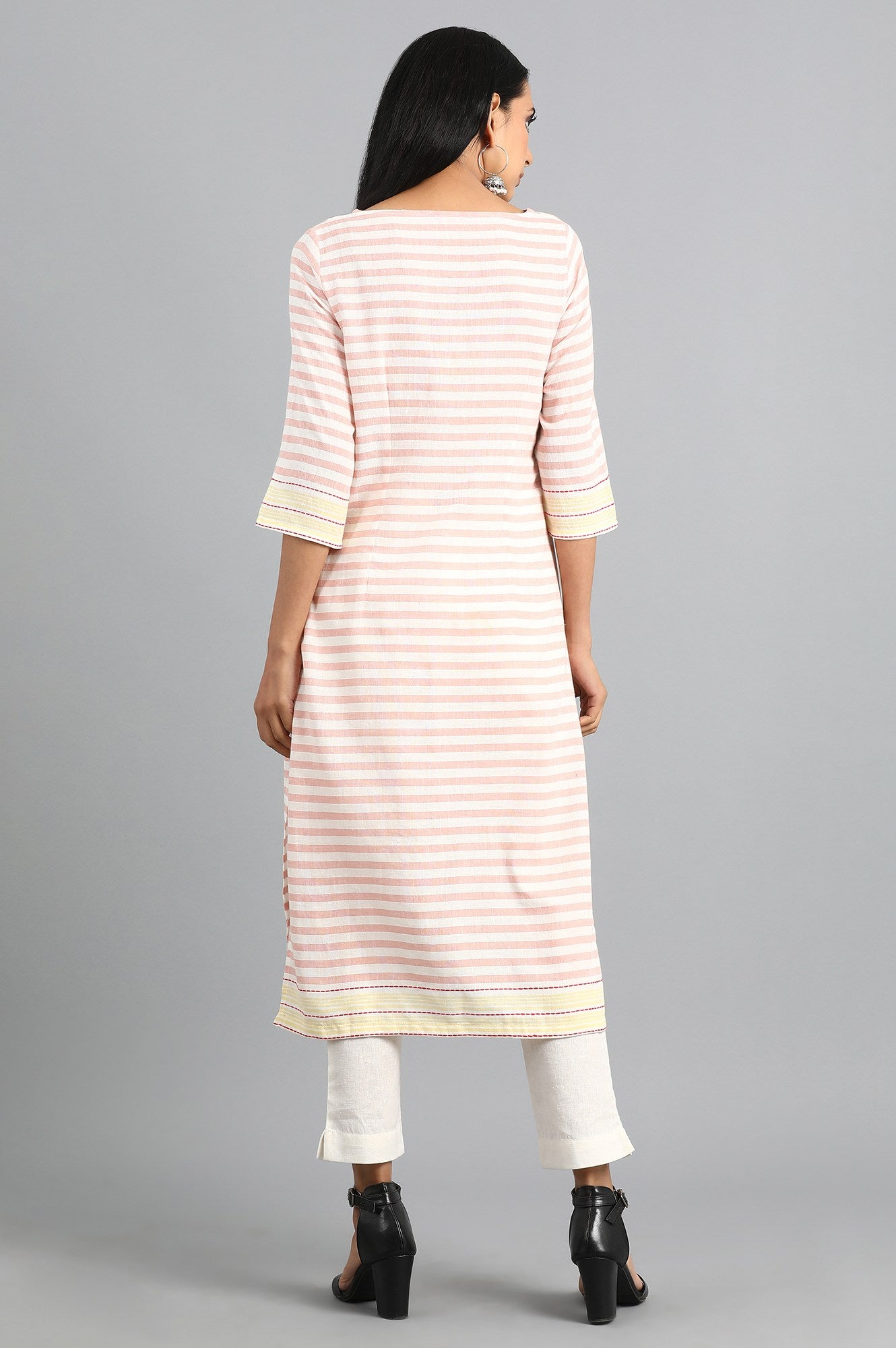 Pink Round Neck Printed kurta