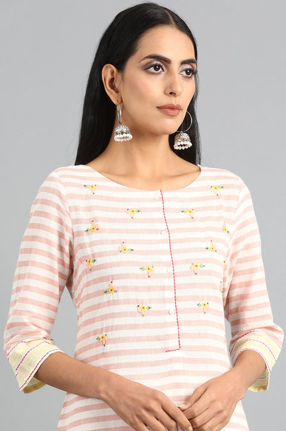 Pink Round Neck Printed kurta