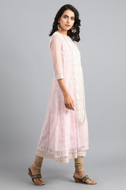 Pink Round Neck Printed kurta