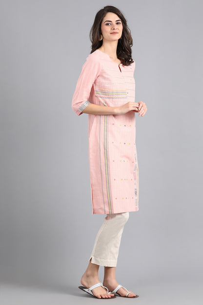 Pink Round Neck Printed kurta