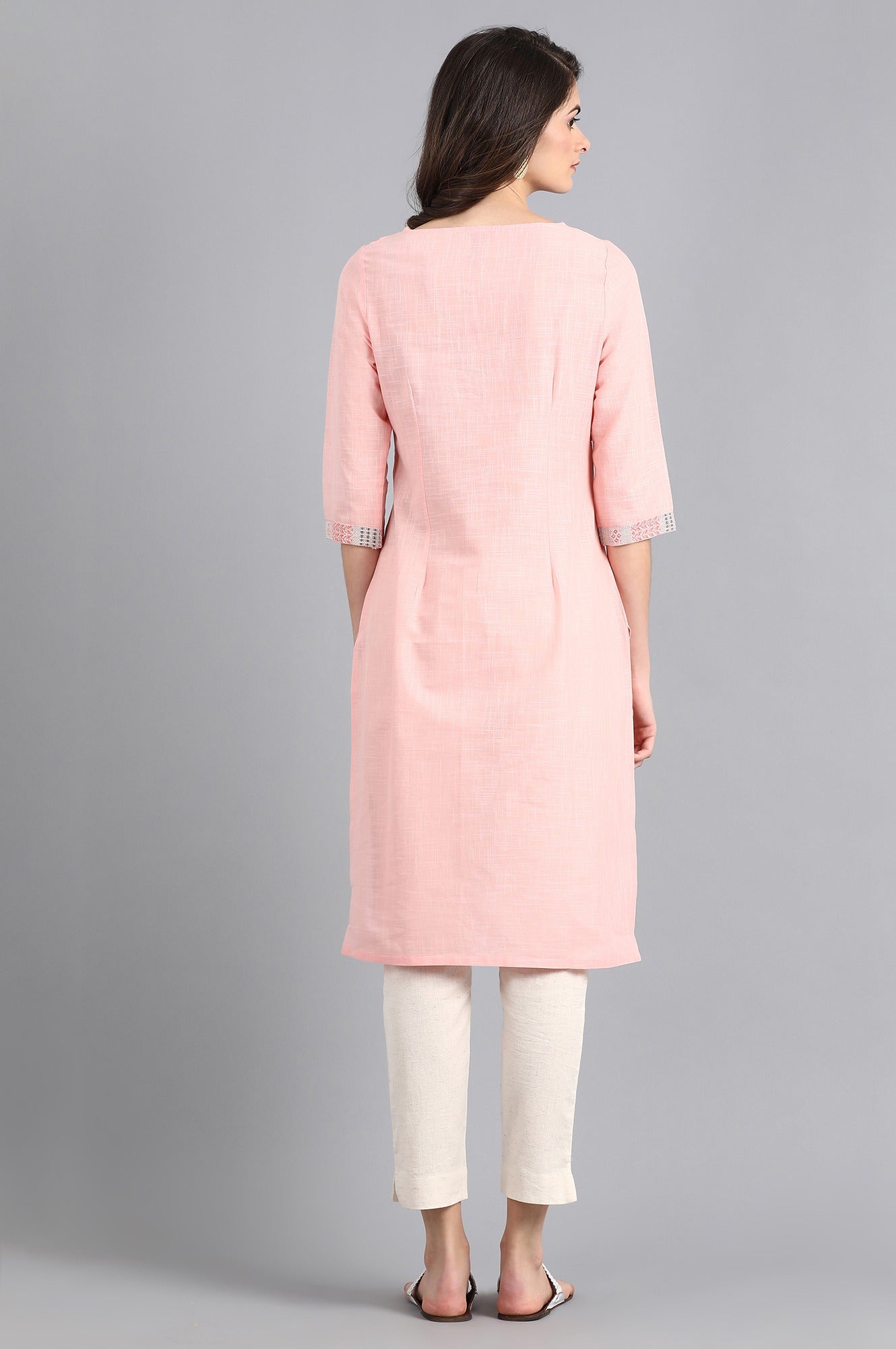 Pink Round Neck Printed kurta