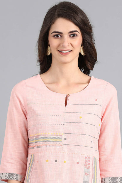 Pink Round Neck Printed kurta