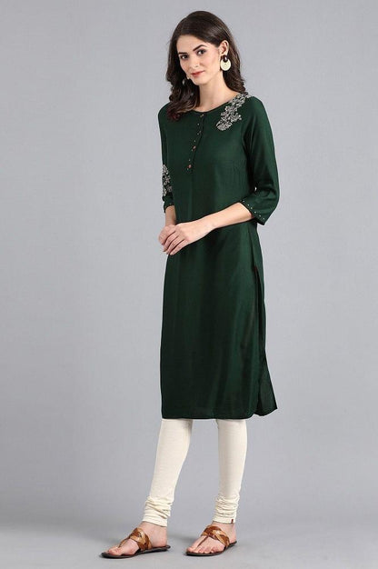 Green Round Neck Printed kurta - wforwoman