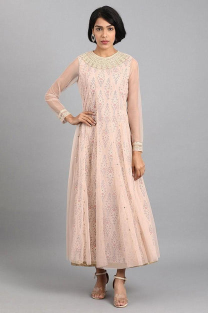 Pink Round Neck Layered Dress - wforwoman