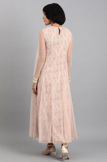 Pink Round Neck Layered Dress - wforwoman