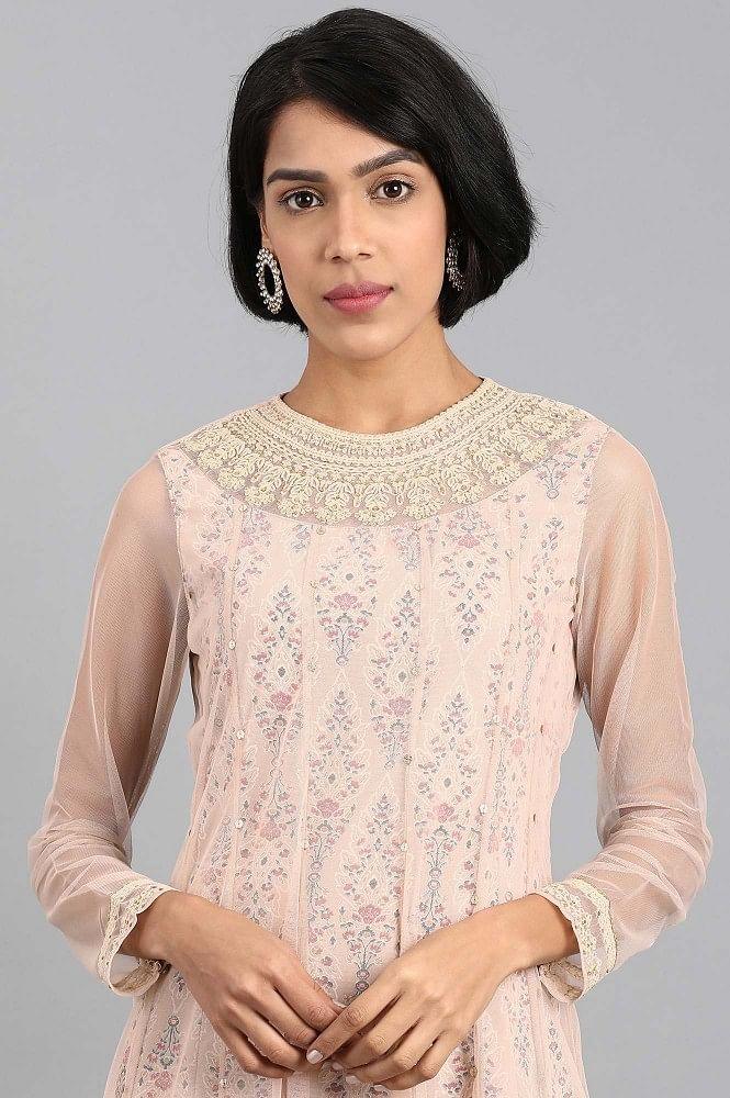 Pink Round Neck Layered Dress - wforwoman