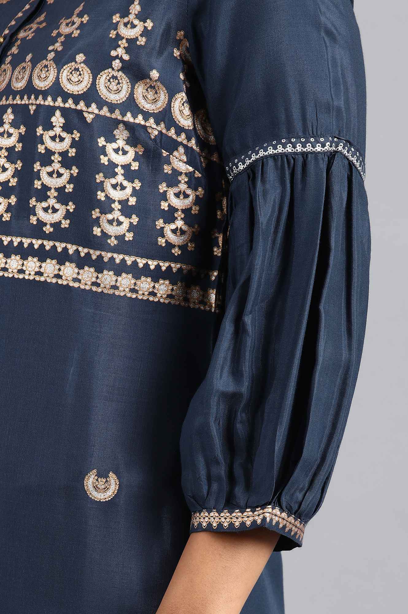 Blue Mandarin Neck Printed kurta