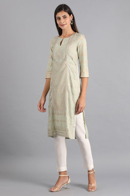 Green Round Neck Printed kurta