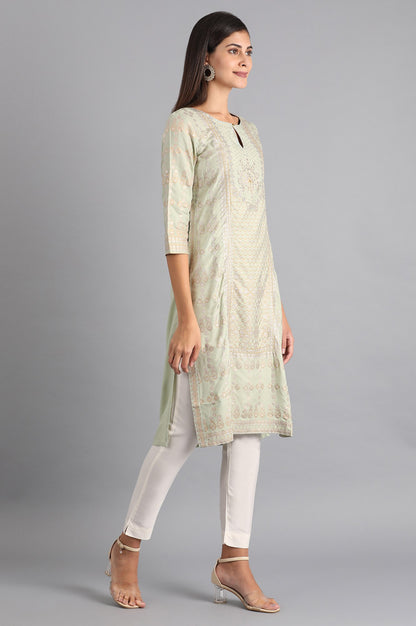 Green Round Neck Printed kurta