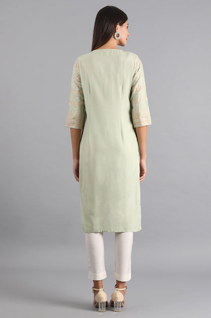 Green Round Neck Printed kurta